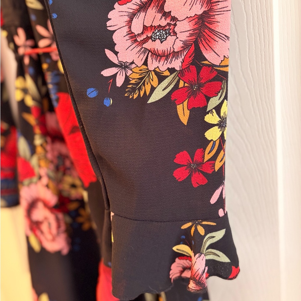 Boohoo Floral Lola Wrap Dress - Black and Red - Picture 6 of 8